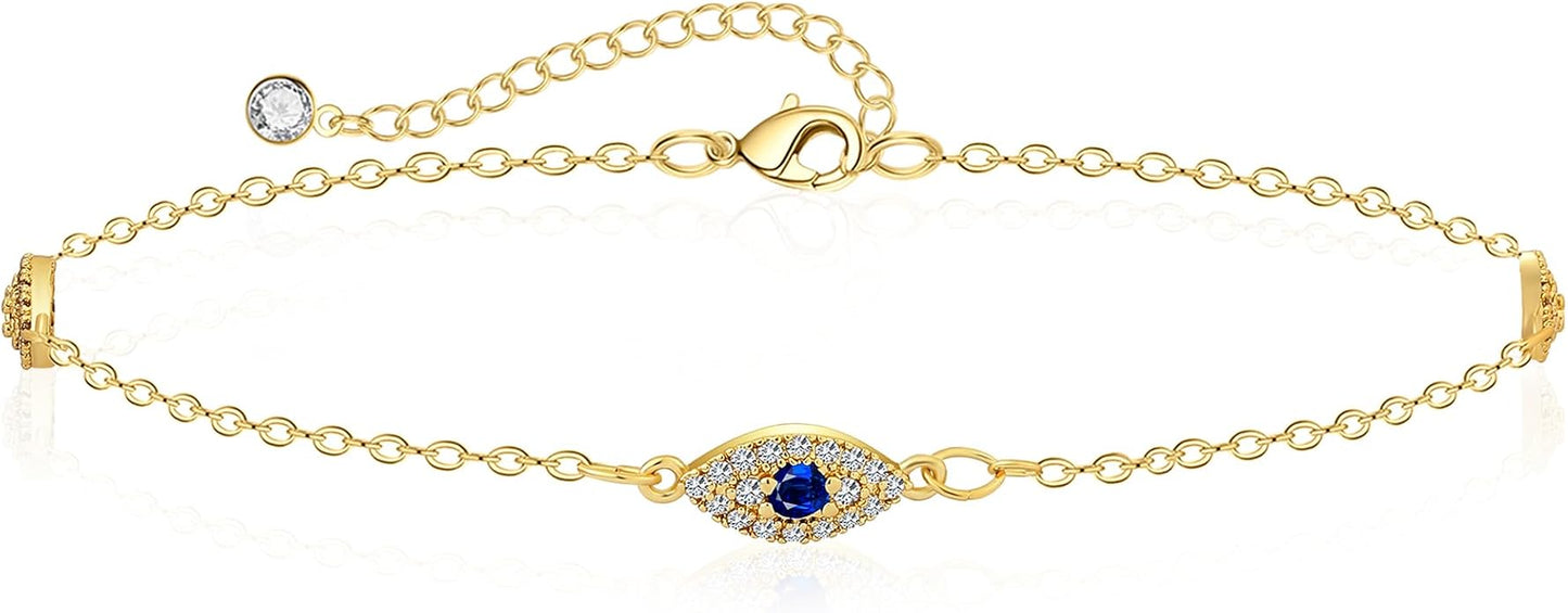 ASCOMY Anklets for Women 14K Gold/Silver Ankle Bracelets Dainty Cute Star Cubic Zirconia Devil's Eye Infinity Charm Pearl Satellite Sparkling Chain Summer Beach Foot Bracelet Jewelry Gifts for Her