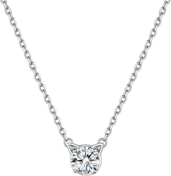ChicSilver Bow and Cat Birthstone Necklace, 925 Sterling Silver Pendant Necklaces for Women, Hypoallergenic Silver Choker with 16 inch Rolo Chain, 12 Months Jewelry for Valentines Mothers Day Christmas