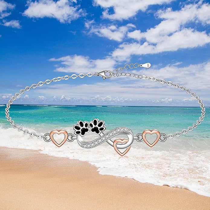 Infinity Cat Paw Print Celtic Knot Sea Turtle Elephant Flamingo Butterfly Dolphin Evil Eye Anklets Bracelets for Women Sterling Silver Adjustable Ankle Bracelet Summer Beach Lovers Gift