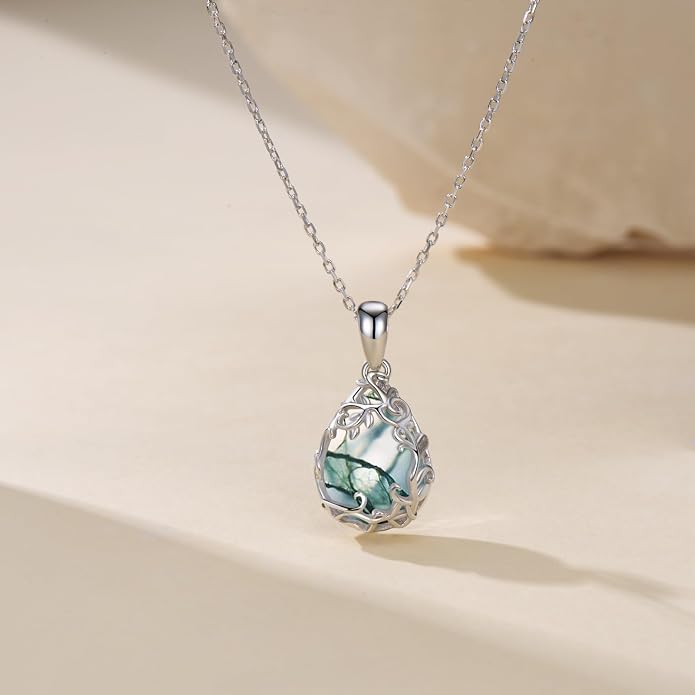 Teardrop Moonstone/Turquoise Necklace for Women 925 Sterling Silver Cage Filigree Necklaces Anniversary Birthday Jewelry Gift for Women