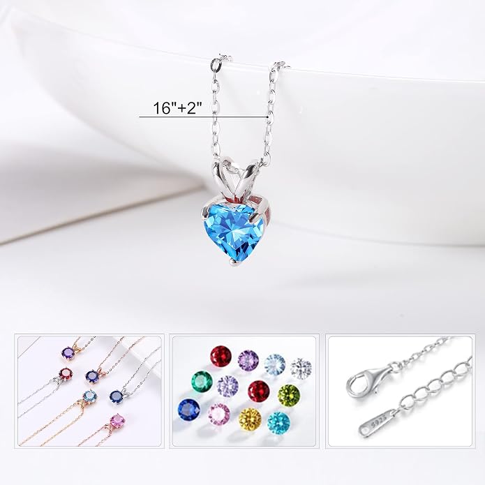 SMILEST Dainty Heart Birthstone Necklace for Women, 925 Sterling Silver Necklace Sparkling Heart Pendant, Anniversary Birthday Gifts for Women Mom Wife Daughter Girlfriend Grandma