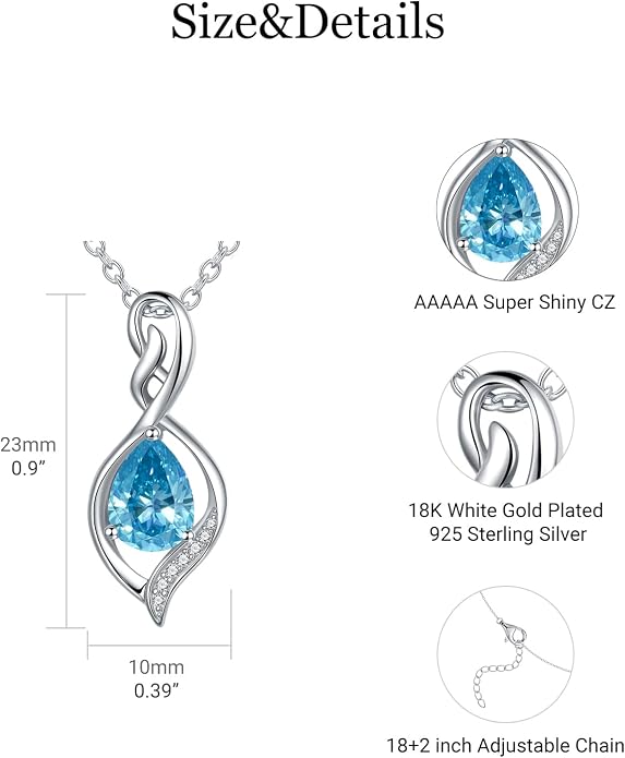 Infinity Birthstone Necklace for Women 925 Sterling Silver Dainty Infinity Pendant Jewelry Birthday Mothers Day Gifts for Mom Women Wife