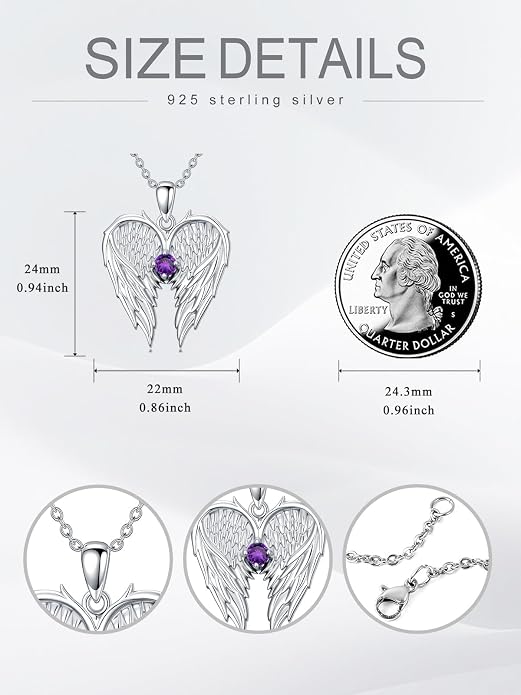 Dorunmo Guardian Angel Wing Pendant Birthstone Heart Necklace Birthday Jewelry Gifts for Women Mom Wife Daughter