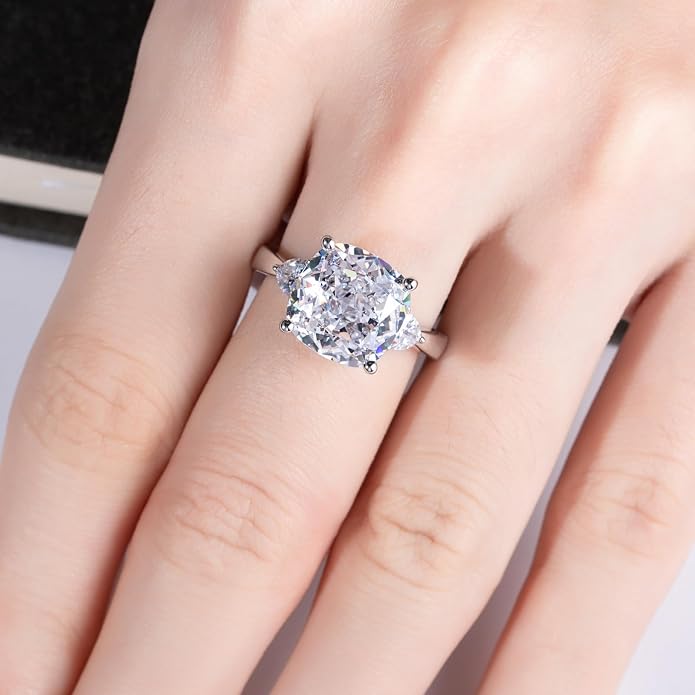 3ct-7ct Cubic Zirconia 3 Stones Engagement Rings 5A Grade Simulated Diamond Cushion Cut/Emerald Cut/Asscher Cut/Heart Cut CZ Anniversary Promise Wedding Rings for Women