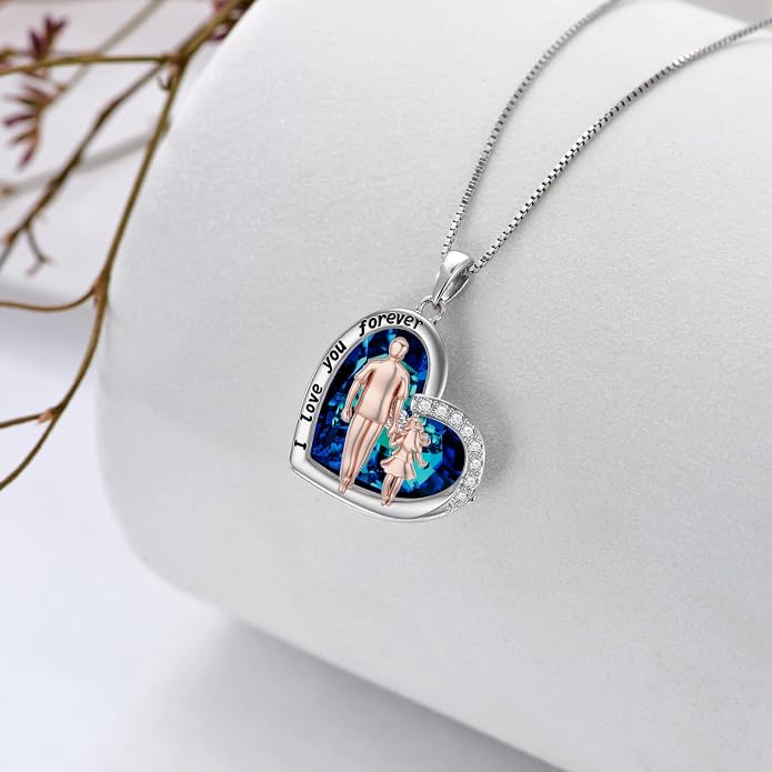 PROESS S925 Sterling Silver Daughter Heart Pendant Necklace from Dad Mom I Love You Forever Jewelry