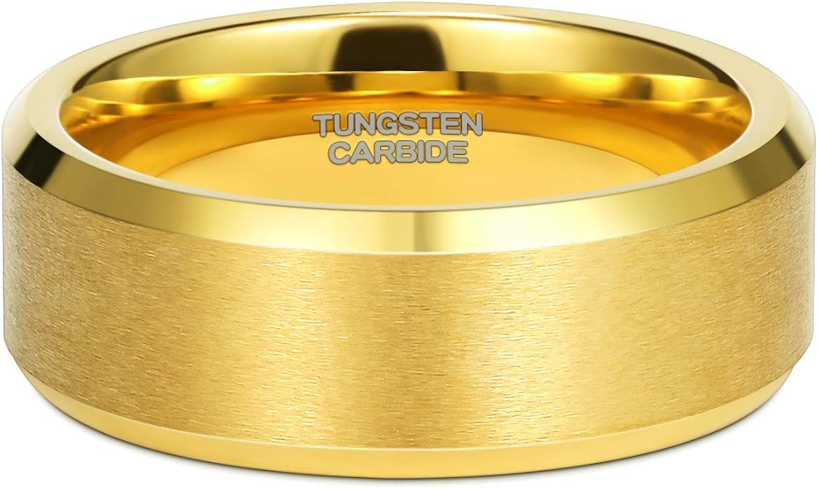 TRUMIUM 2mm 4mm 6mm 8mm 24k Gold Plated Tungsten Rings for Men Women Wedding Bands Matte Finish Beveled Edges Comfort Fit Size 4-13