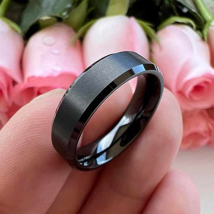 TUTISS 6mm 8mm Tungsten Rings for Men Women Fashion Engagement Wedding Bands Matte Finish Beveled Edges Comfort Fit