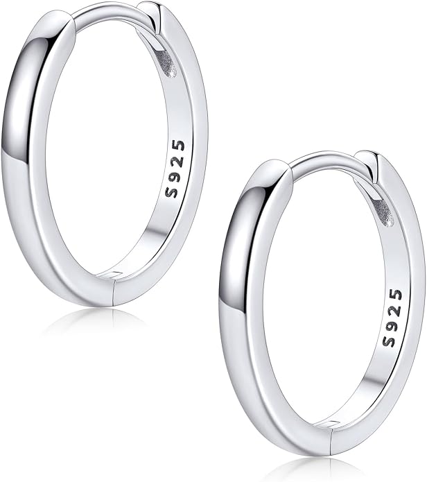 FaithHeart 925 Sterling Silver Huggie Hoop Earrings, Silver Small Hoop Earring for Women, 14K Gold/Black/Rose Gold Hypoallergenic Cartilage Earrings for Women 6/8/10/12/14/16/18/20mm