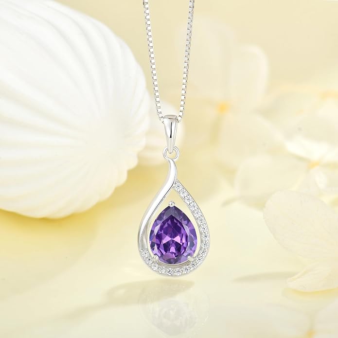 Teardrop Birthstone Necklace for Women 925 Sterling Silver White/Yellow Gold Plated Cubic Zirconia Pendant Necklace Jewelry for Her