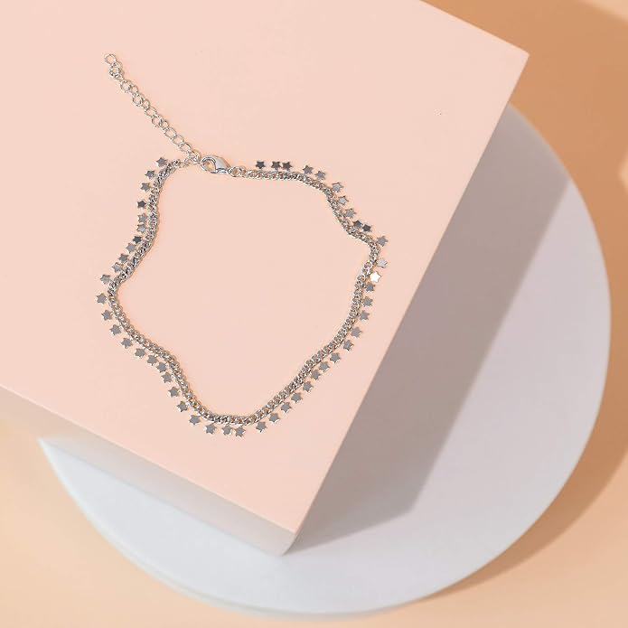 PAVOI 14K Gold Plated Anklet for Women - Trendy Link Chain Ankle Bracelet Summer Jewelry - Boho Dainty Anklets with Cubic Zirconia, Beaded, Evil Eye, Star, Station, Pearls Adjustable Gold Jewelry