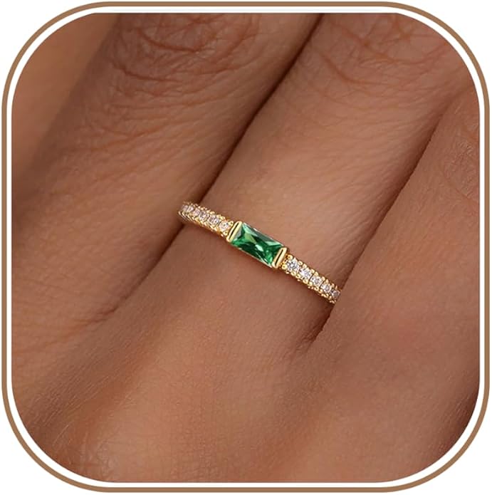 RLMOON Birthstone Gold Rings for Women Non Tarnish 14K Gold Plated Eternity Stackable Rings Dainty CZ Gemstone Engagement Rings Wedding Band Jewelry Gifts Size 4-10