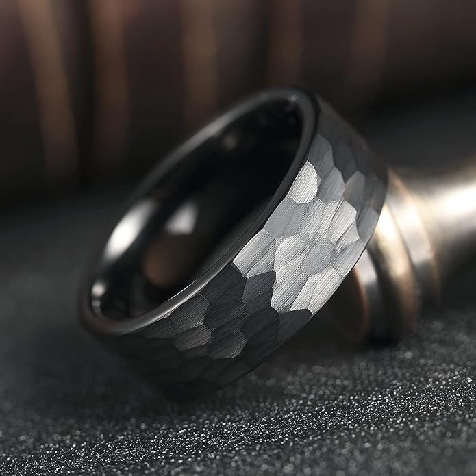 King Will Hammered 8mm Silver Tungsten Ring Hammer Men Wedding Band Comfort Fit