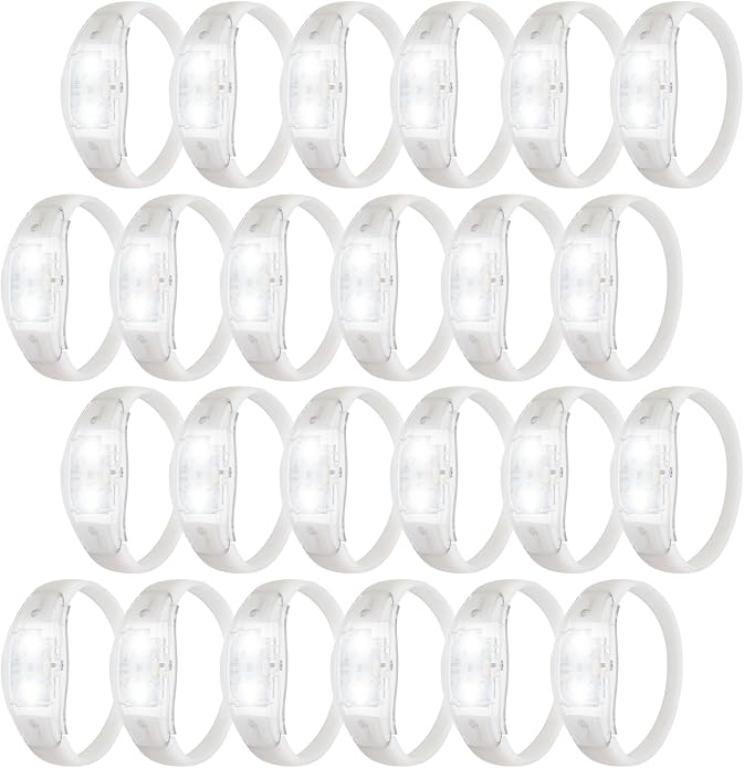 24 Pack Light UP Bracelets Sound Activated Flashing Wristbands Music Control Glow in the Dark Bracelets for Rave Game Prizes Carnival Concerts Night Events Mardi Gras Party Favors