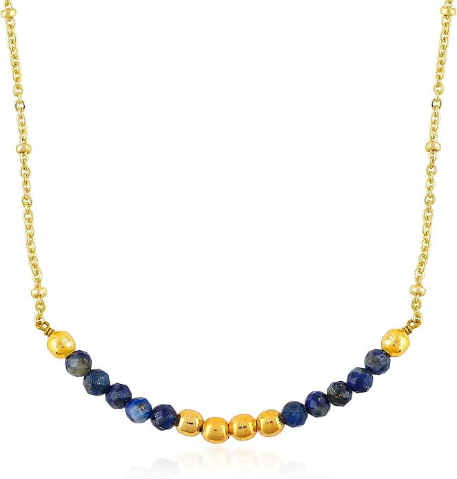 Satellite Chain Necklace 16+2 Inch Gold Plated – Dainty Layering Jewelry with Gemstone Beads – Minimalist Choker Necklace for Women – Delicate Gift for Her
