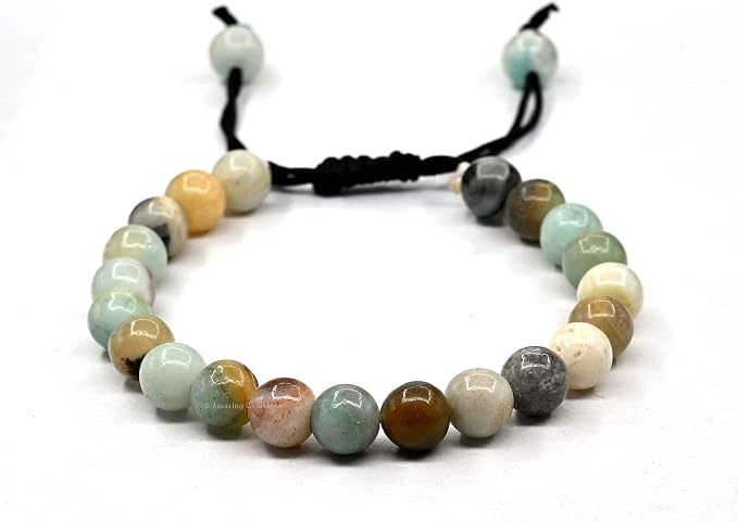 Amazing Gemstone Max Amazonite Bracelet for Women Men's Gifts - Protection Healing Crystal Bracelet - 8mm Gemstones Beaded Adjustable Bracelet Pulseras para Hombres Mujer Stocking Stuffers