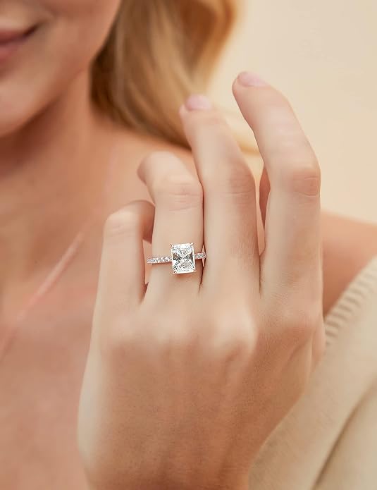 EAMTI 1/2/3/4CT 925 Sterling Silver Engagement Rings Radiant Cut Solitaire Cubic Zirconia CZ Wedding Promise Rings for Her Wedding Bands for Women Size 3-11