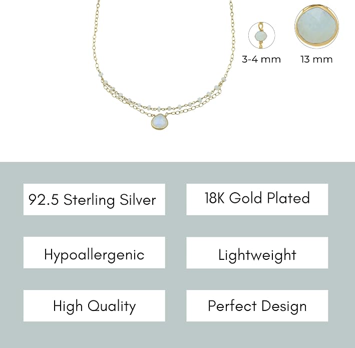 Layering Necklace for Women, Premium Layered Gold Healing Crytsal Necklaces - Tarnish Free 18K Gold Vermeil Certified S925 Classic Stack Necklace Gold Jewelry for Women - Mothers Day Gifts for Mom Wife
