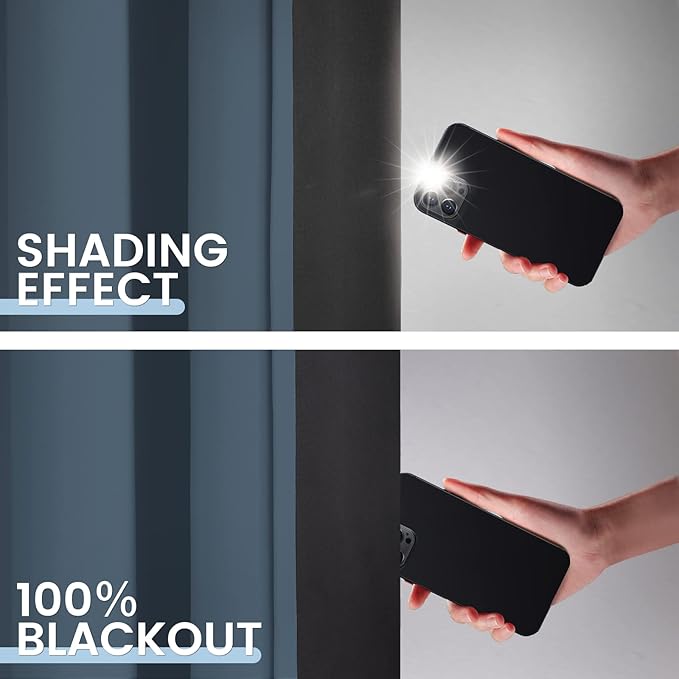 SimpleHome Stone Blue 100% Blackout Curtains Room Darkening Living Room 63L | Curtains for Bedroom,Thermal Insulated Grommet Window Drapes,Curtains for Living Room with Black Back,52 x 63 Inch,2 Panels