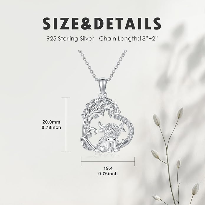 Highland Cow Gifts for Women 925 Sterling Silver Highland Cow Birthstone Necklace Fluffy Cow Jewelry Gifts Birthday Christmas