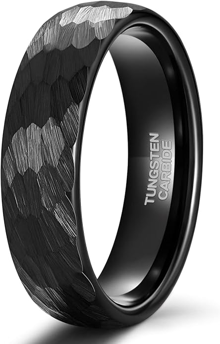 TRUMIUM Tungsten Wedding Rings for Men Women 4MM 6MM 8MM Mens Wedding Band Black/Rose Gold/Gold Plated Rings Hammered Matte Finish Jewelry Comfort Fit Size 5-13