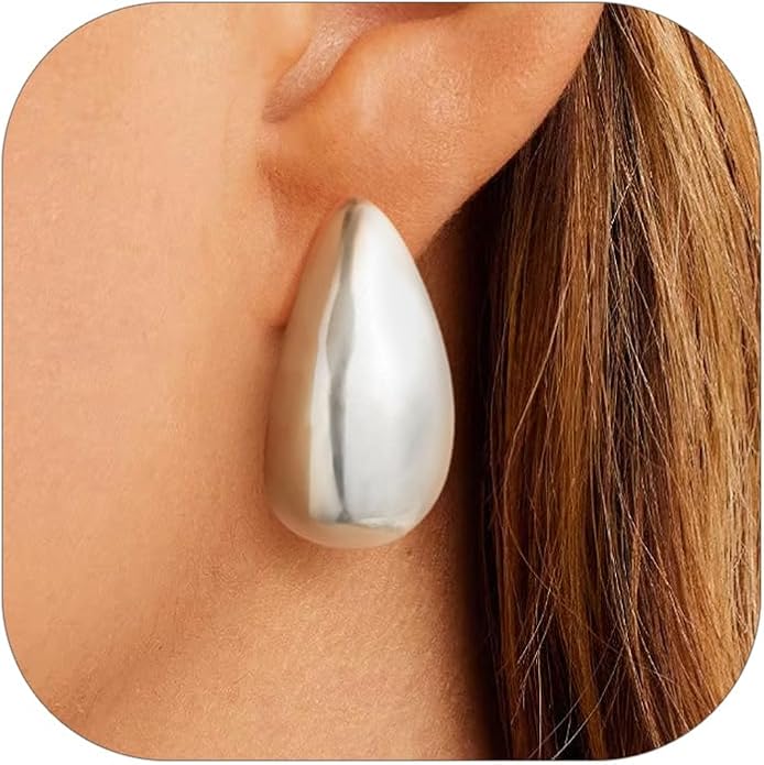 KeyStyle Chunky Gold Hoop Earrings for Women Trendy, Stainless Steel TearDrop Hoops Earring, Lightweight Water Drop Ear Jewerly