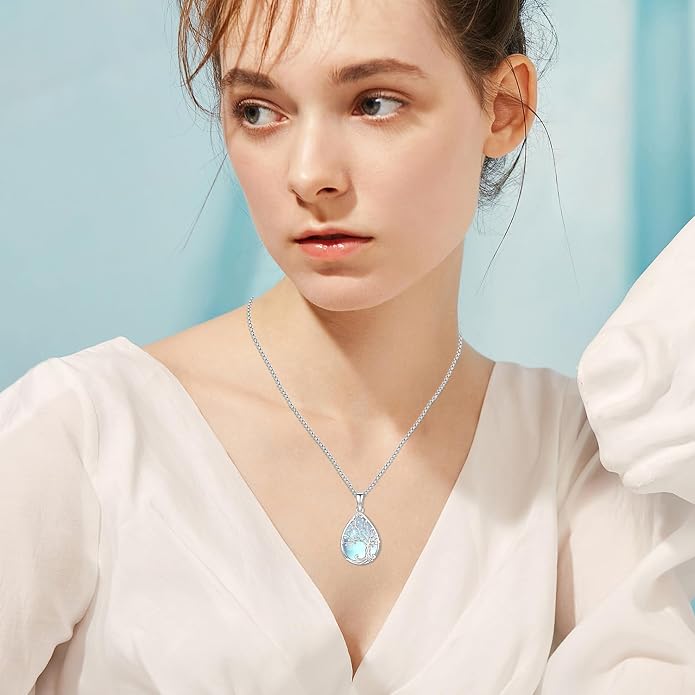 Aniu Tree of Life Necklace for Women, 925 Sterling Silver Mother of Pearl Family Palm Tree Charm Pendant Jewelry for Birthday Christmas Gift