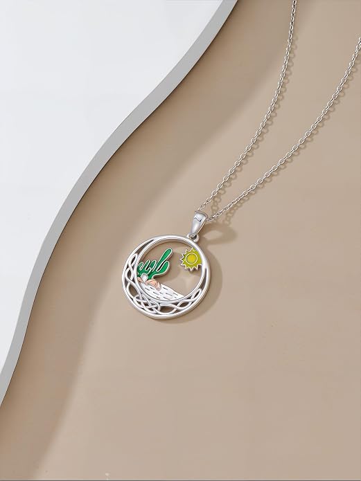 Midari Ocean Necklace 925 Sterling Silver Flamingo Mama Bear Dolphin Penguin Sea Turtle Axolotl Desert Cactus Nautical Rudder Tropical Palm Compass Wave Pendant Boho Jewelry Gifts for Women Men