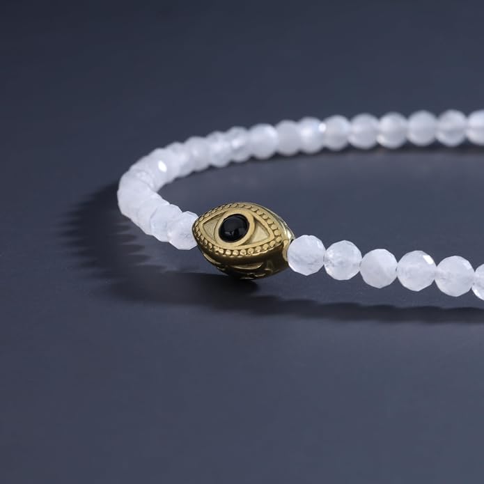 COAI Evil Eye Anklet for Women, Summer Waterproof Anklet for Women Lapis Lazuli Moonstone Black Tourmaline Ankle Bracelet