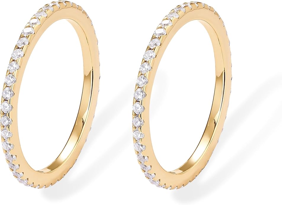 PAVOI Gold Plated Solid 925 Sterling Silver CZ Simulated Diamond Stackable Ring Eternity Bands for Women