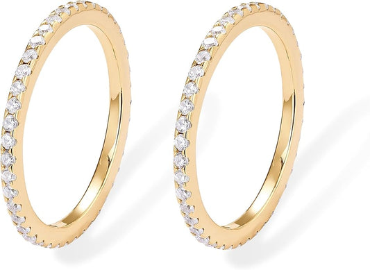 PAVOI Gold Plated Solid 925 Sterling Silver CZ Simulated Diamond Stackable Ring Eternity Bands for Women