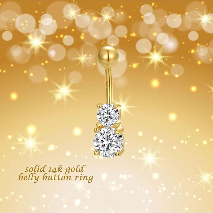 Solid 14K Gold Belly Button Rings for Women 14G 16G Clear CZ/Opal Navel Rings Gold Dangle Belly Button Piercing Jewelry Gift for Women