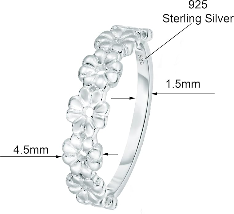 Savlano 925 Sterling Silver Daisy Flower Stackable Ring Band for Women - Made in Italy Comes With a Gift Box