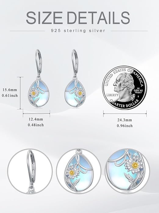 Dorunmo Moonstone Dangle Drop Earrings s925 Sterling Silver Leverback Earrings Filigree Moonstone Jewelry Birthday Gifts for Women