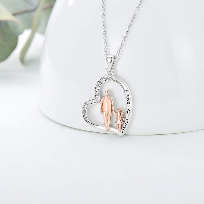 PROESS S925 Sterling Silver Daughter Heart Pendant Necklace from Dad Mom I Love You Forever Jewelry