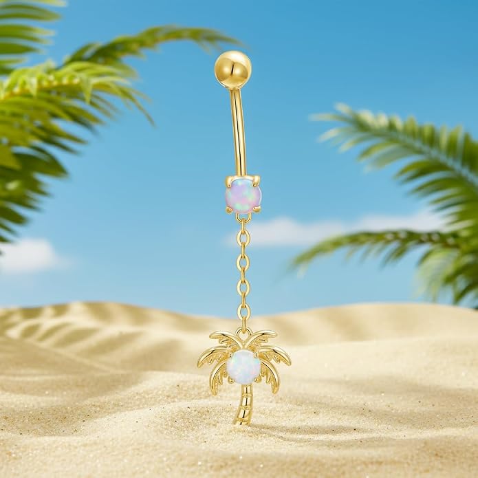 Opal CZ Dangle Belly Button Rings for Women 925 Sterling Silver 16G Heart Teardrop Sun Navel Rings Belly Piercing Jewelry Gift