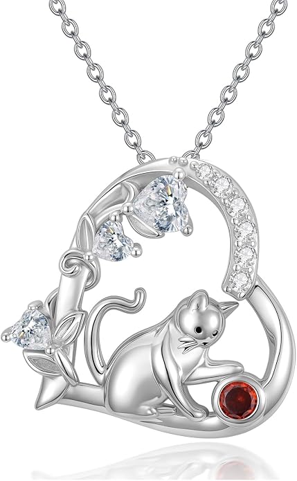PELOVNY Teddy Bear Necklace for Women 925 Sterling Silver Bear/Highland Cow/Fox/Cat/Axolotl Birthstone Necklace Christmas Birthday Jewelry Gifts for Mom Daughter Wife Sister