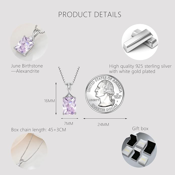 Fahonie 925 Sterling Silver Birthstone Necklace Jewelry Gift for Women Sister Wife Girlfriend Her