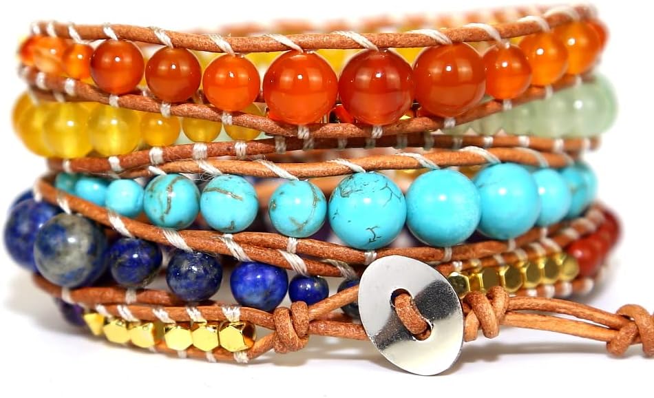 Boho Wrap Bead Bracelet for Women - Handmade Adjustable Natural Stone Beaded Bracelets Yoga Healing Bracelet Bangle Hippie Jewelry