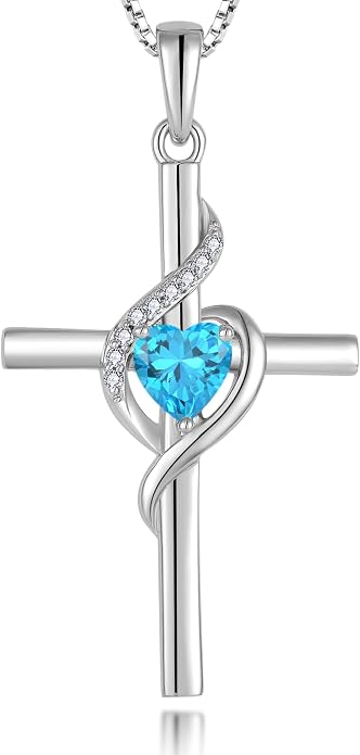 Cross Necklace 925 Sterling Silver Infinity Pendant Heart Birthstone Anniversary Jewelry for Women