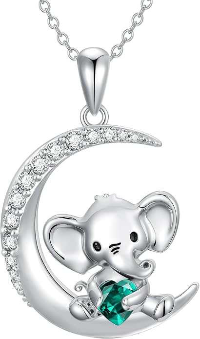 PROESS Animal Birthstone Necklace 925 Sterling Silver Otter/Axolotl/Hippo/Elephant/Dachshund/Monkey/Red Panda Pendant Necklace Animal Birthstone Jewelry Gifts for Women