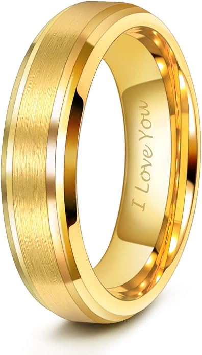 TRUMIUM 6mm 8mm Mens Womens 24K Gold Plated Tungsten Wedding Ring Band Brush Finish Scratch Resistant Size 5-14