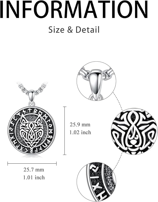 Viking Necklace for Men Women 925 Sterling Silver Norse Jewelry Fathers Mothers Day Anniversary Birthday Gifts for Mom Dad Husband Brother (with Gift Box)
