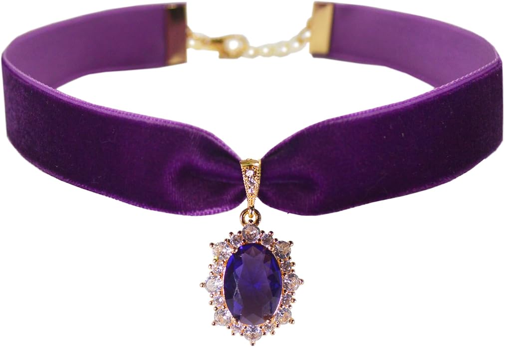 MOMOCAT 14K Gold Plated Sapphire Imitation Velvet Choker Necklace for Women Thick Chokers Birthstone Chocker Vintage Pendant Necklaces Chockers for Women Teen Girls Princess Costume Jewelry Aesthetic