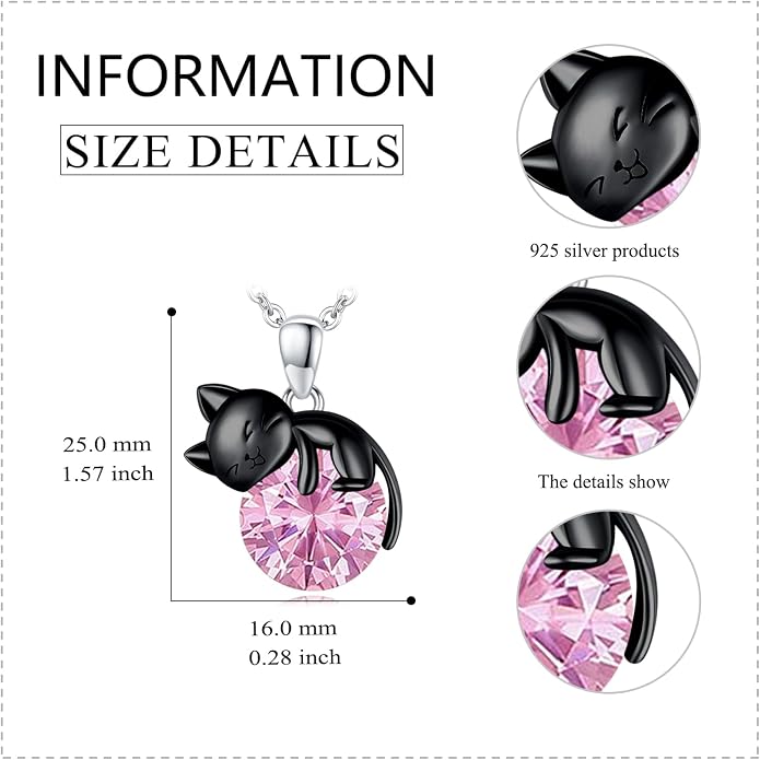 Cat Necklace Sterling Silver Cat Zircon Pendant Gothic Jewelry for Women Animal Lovers Gifts