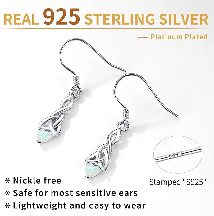 ChicSilver Sparkling Heart Birthstone 925 Sterling Silver Celtic Knot Dangle Hook Earrings (with Gift Box)