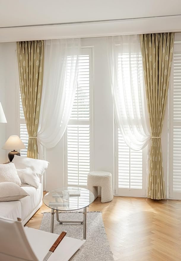 DrapePalette - Linen Blend Pinch Pleated Curtains 108 Inches Long for Living Room, Bedroom, Dining Room, Light Filtering Curtains 2 Panels Set, Modern Floral Printed Design, Brown Rose, 30" W x 108" L