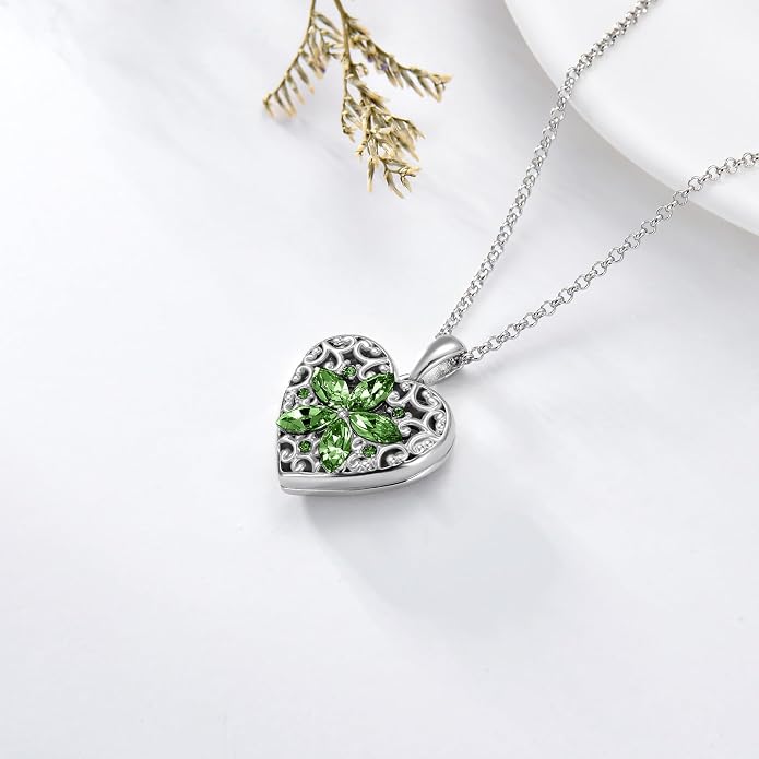 Dorunmo Personalized Locket Necklace 925 Sterling Silver that Holds Pictures Butterfly Birthstone Photo Heart Locket Custom Jewelry Congratulations New Beginnings New Job Gifts for Women