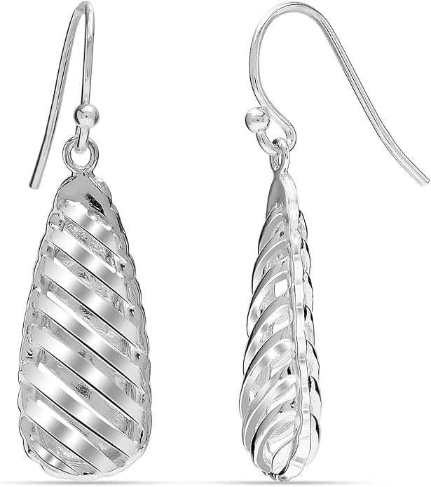Charmsy 925 Sterling Silver Light-Weight Antique Filigree Teardrop Drop Earrings for Women