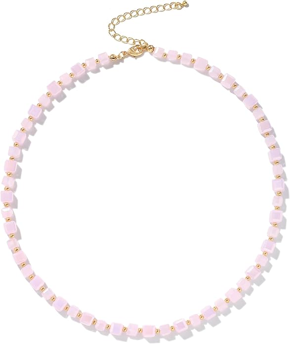LALAPPLE Colorful Beaded Gemstone Necklace for Women, Boho Rainbow Bead Choker with Natural Stone Crystal Beads, Handmade Summer Beach Necklace Jewelry