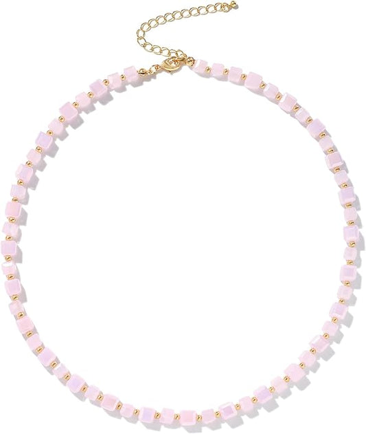 LALAPPLE Colorful Beaded Gemstone Necklace for Women, Boho Rainbow Bead Choker with Natural Stone Crystal Beads, Handmade Summer Beach Necklace Jewelry